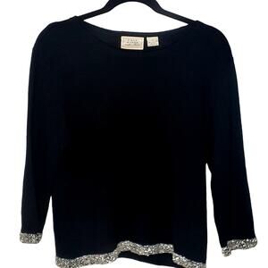 Field Manor Ladies Sweater Size Large Merino Wool Black & Silver Vintage